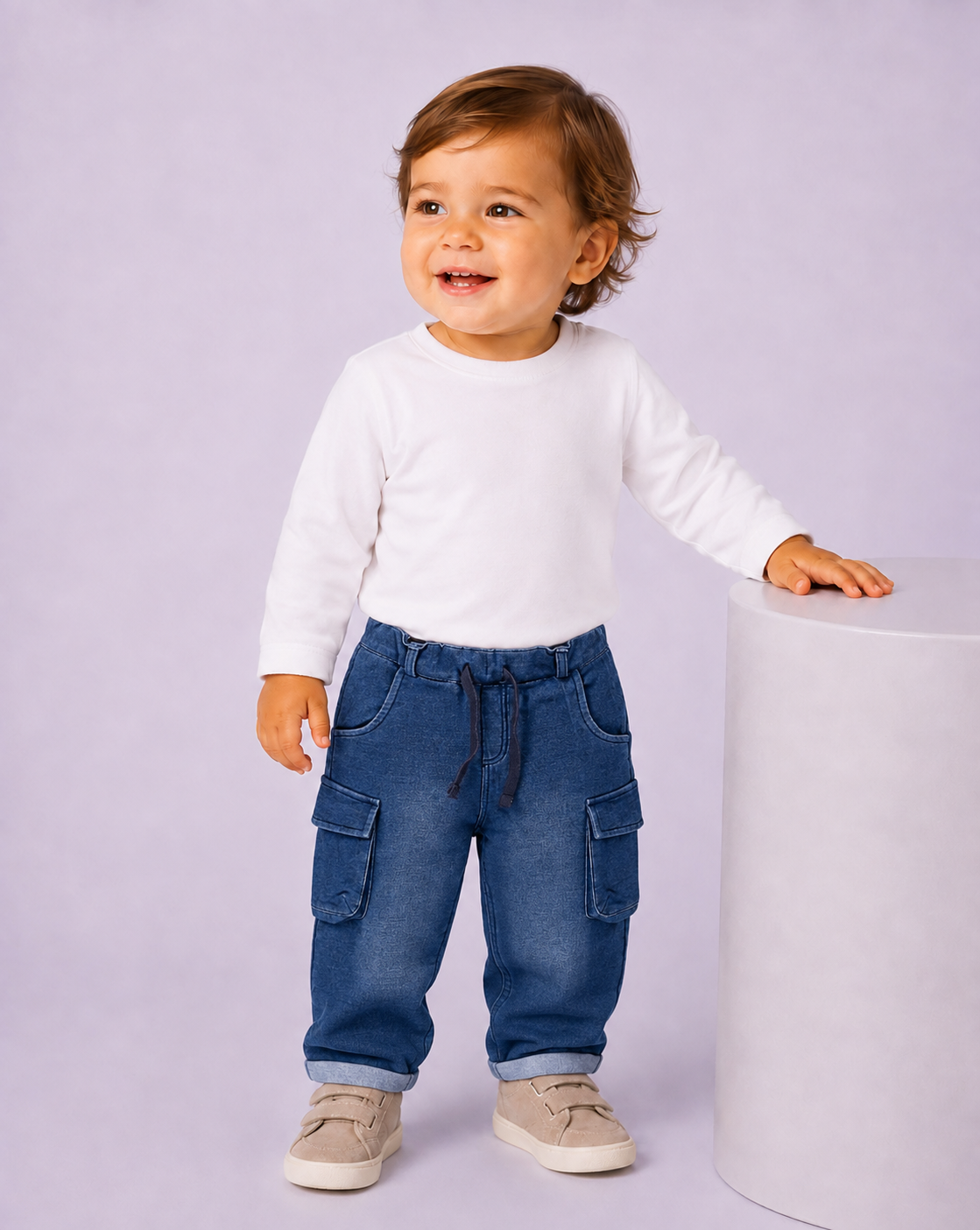 Pantalone Bimbo EMC in Felpa Effetto Denim con Tasconi