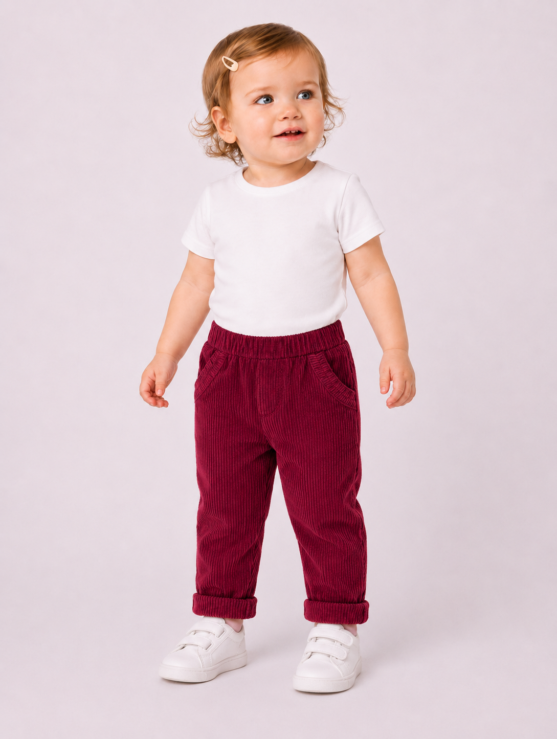 Pantalone Bimba EMC in Velluto a Coste con Tasche Rouches