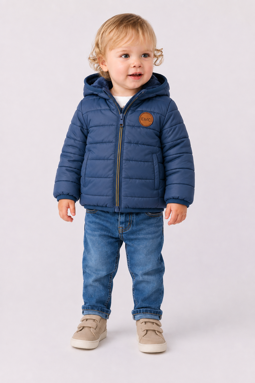 Giubbino Bimbo EMC Blu Imbottito con Zip a Contrasto
