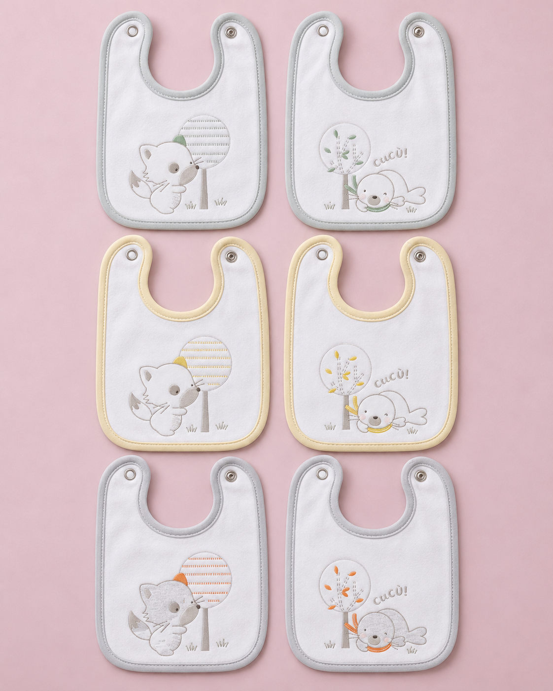 Set da 6 Bavaglini in Ciniglia Volpe e Foca Fantasie Assortite
