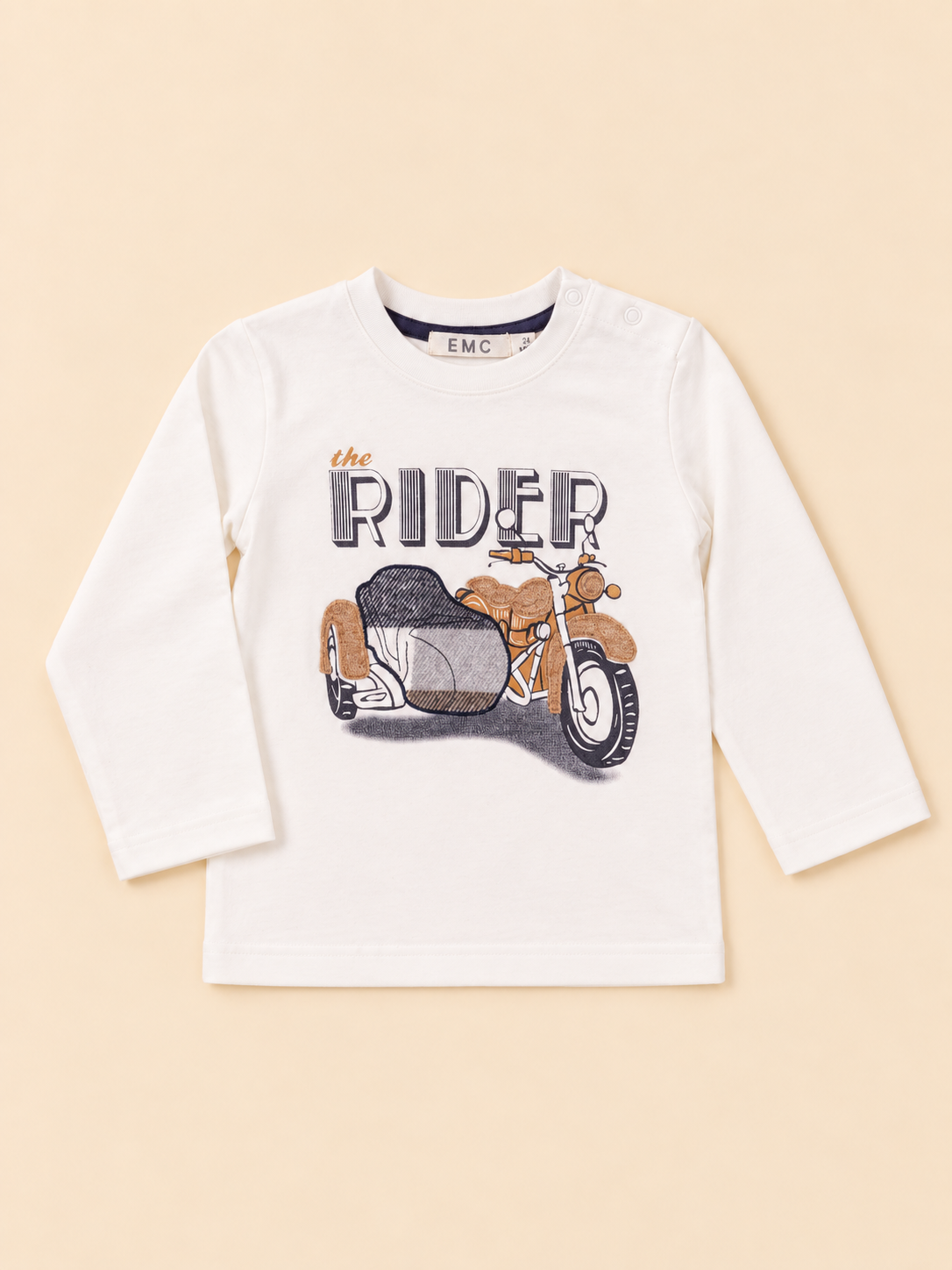 T-shirt Bimbo EMC Bianca con Stampa Moto The Rider