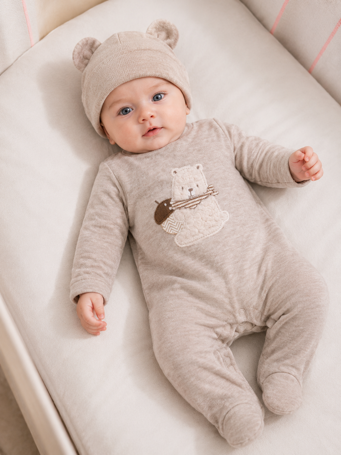 Tutina Neonato EMC Beige in Ciniglia con Orsetto