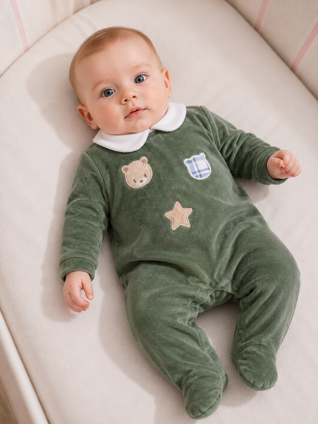 Tutina Neonato EMC Verde Salvia con Applicazioni Orsetti e Stella