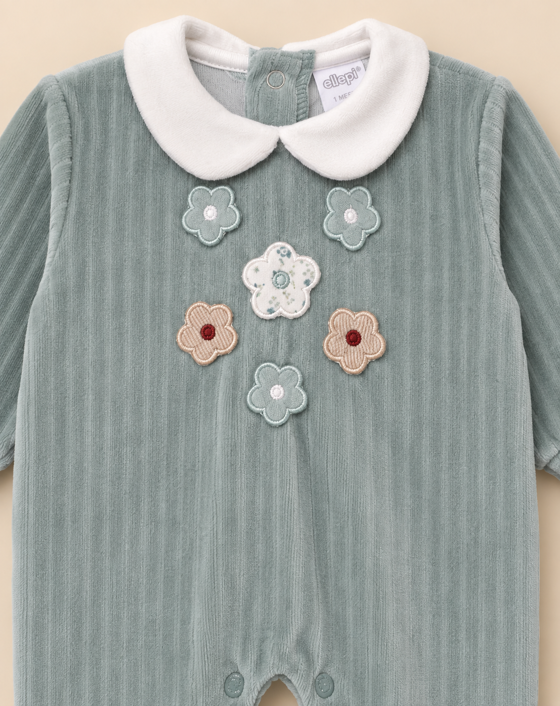 Tutina Neonato in Ciniglia Jacquard Rosa e Verde per Bambina