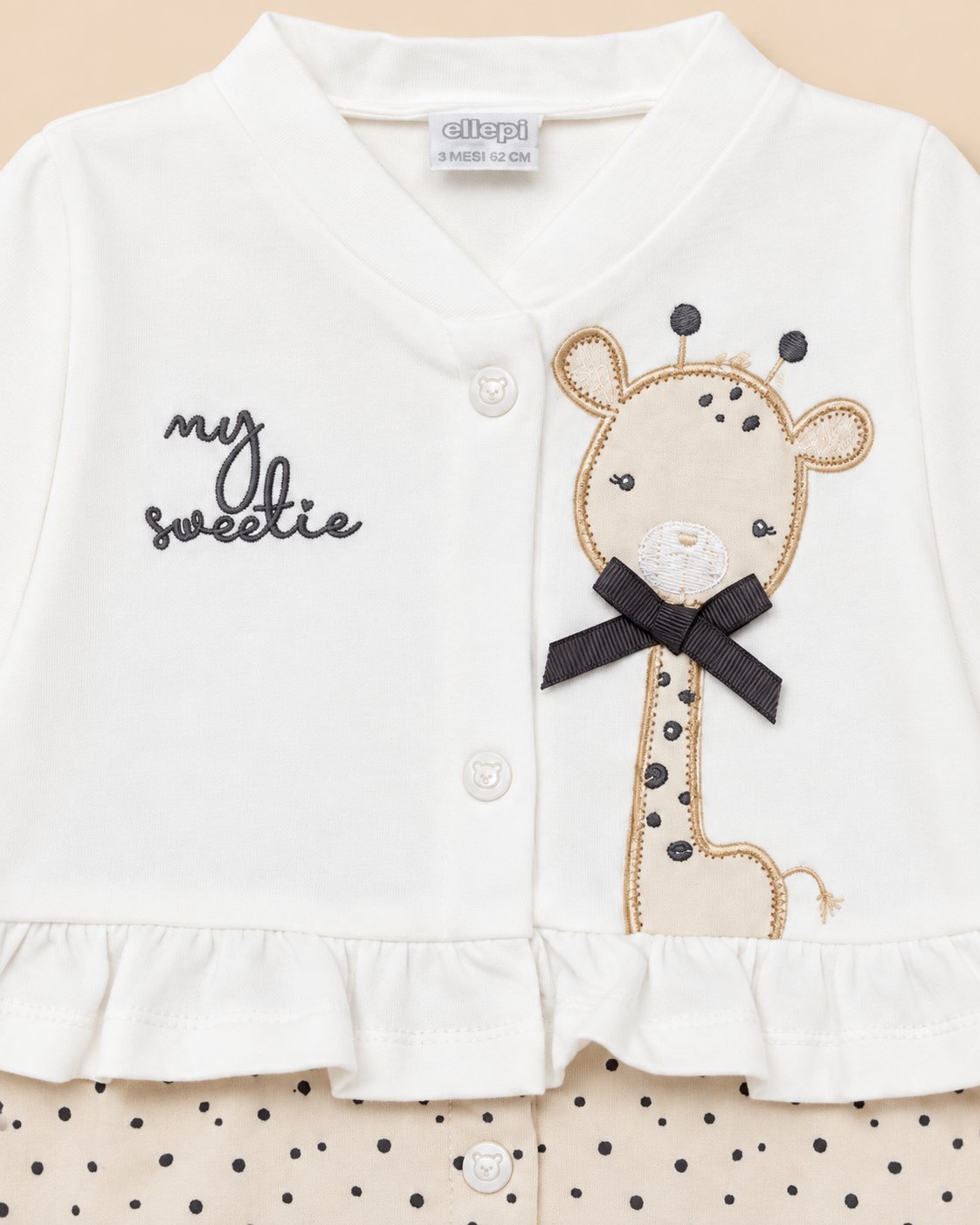 Tutina Lunga Neonata in Jersey con Giraffa e Pois
