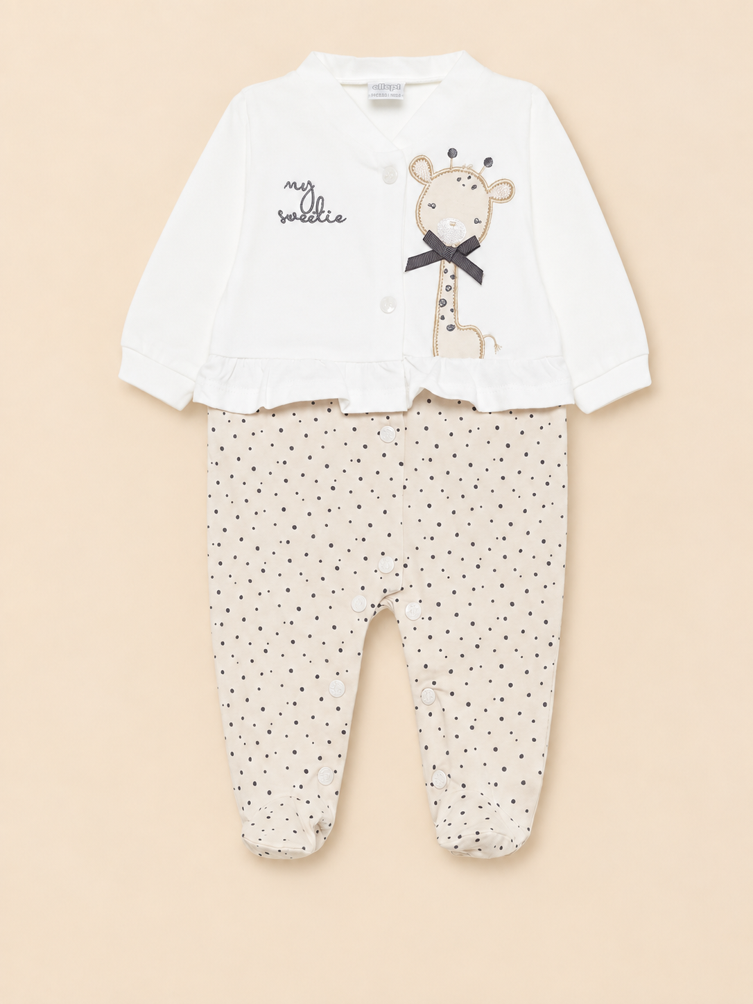 Tutina Lunga Neonata in Jersey con Giraffa e Pois